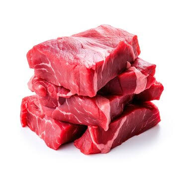 Boneless meat pieces on a white background