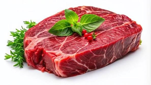 Meat steak with herbs on a white background