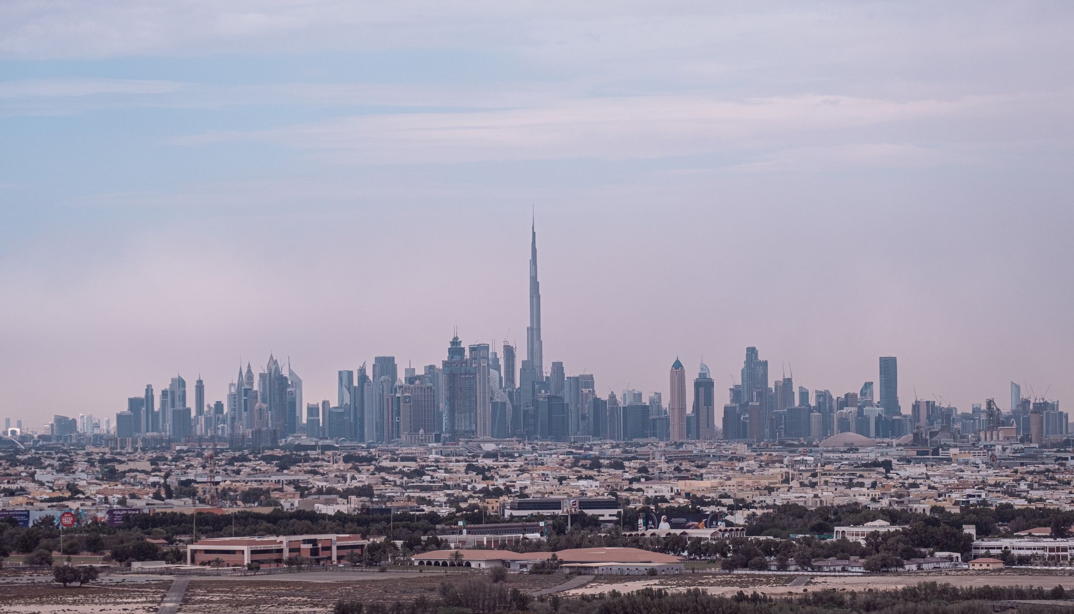 Real photograph of the Dubai skyline and Burj Khalifa
